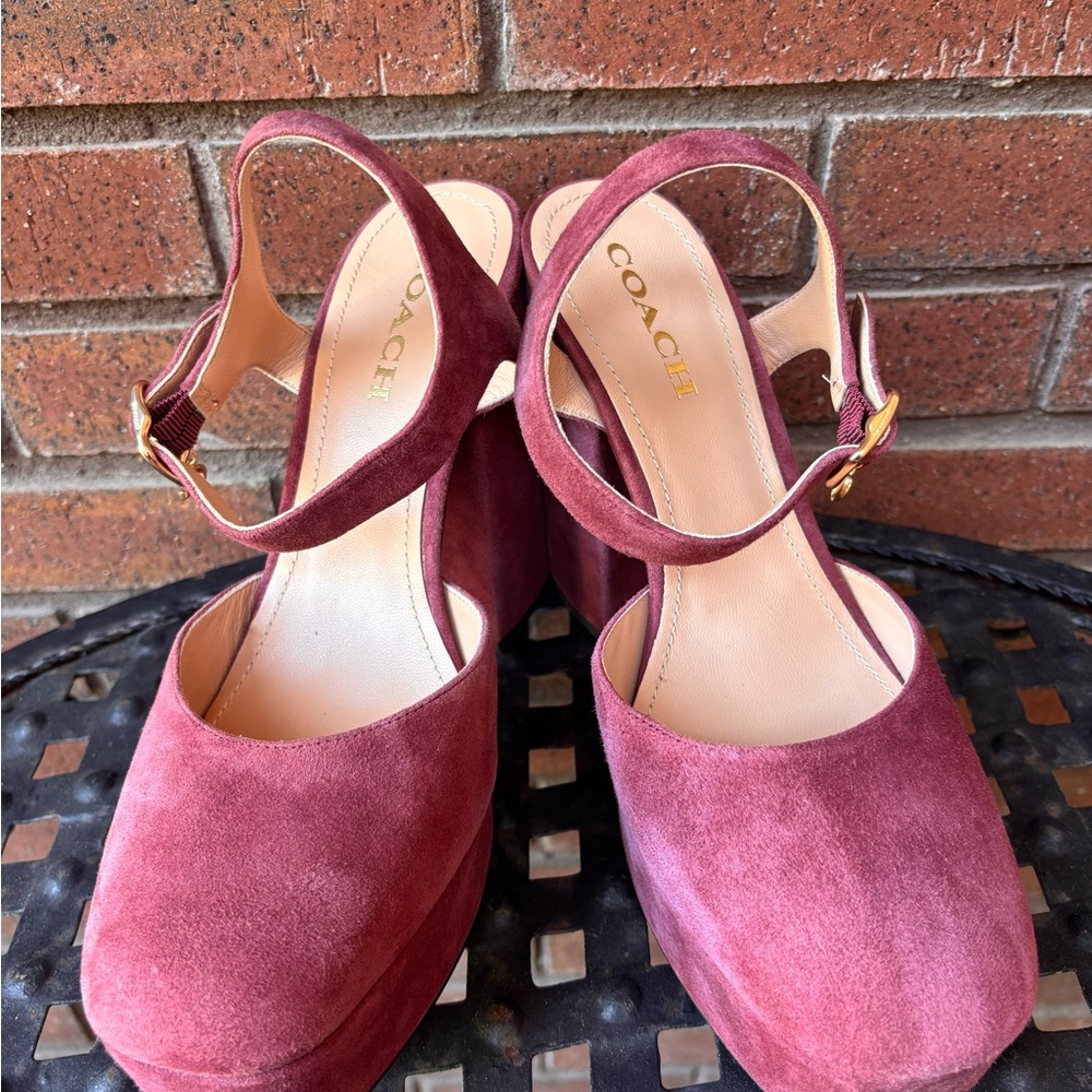 Coach Wine Colored Platform Shoes with Luxurious Suede Finish